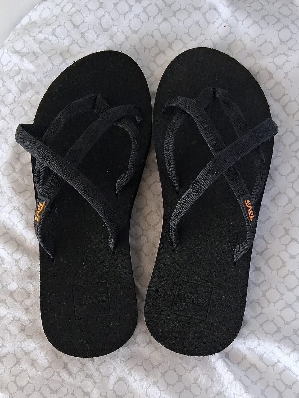 Teva Black Strappy Cross-Loop Sandals with Orange Logo